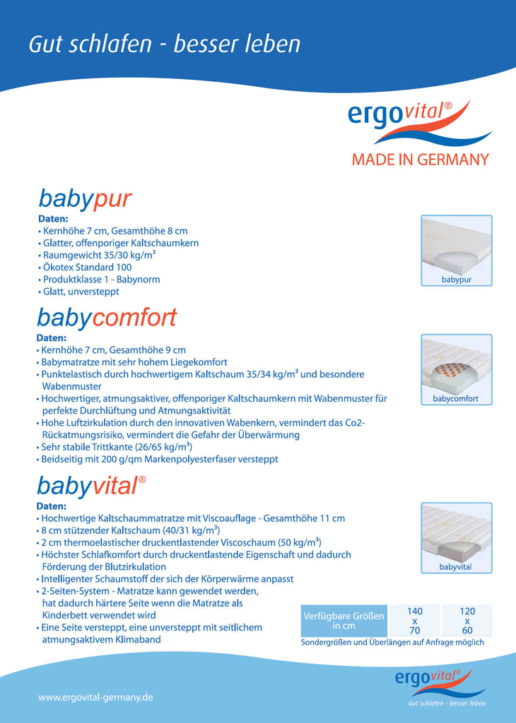 Kinderbett Matratze ergovital ® babypur Produktblatt