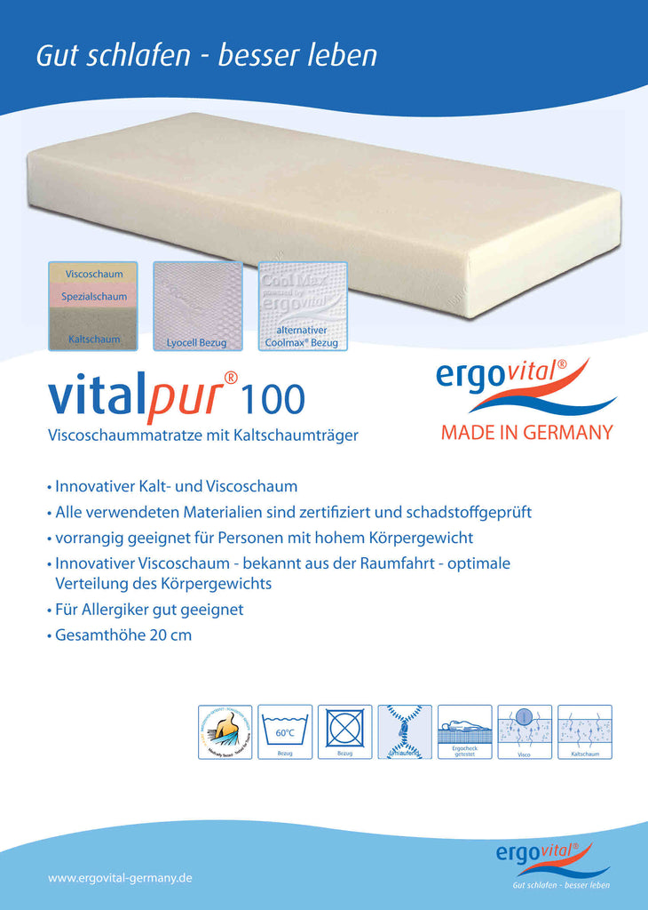 Visco Matratze ergovital ® vitalpur ® 100 Produktblatt
