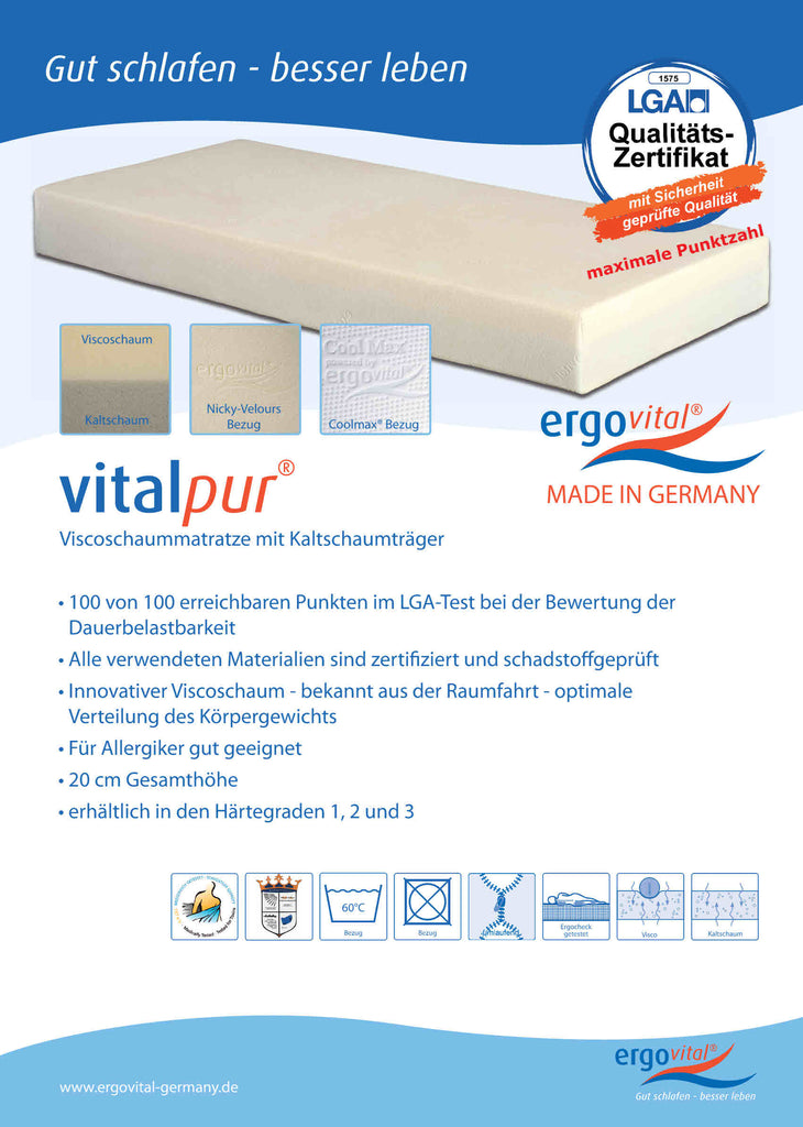 Visco Matratze ergovital ® vitalpur ® Produktblatt
